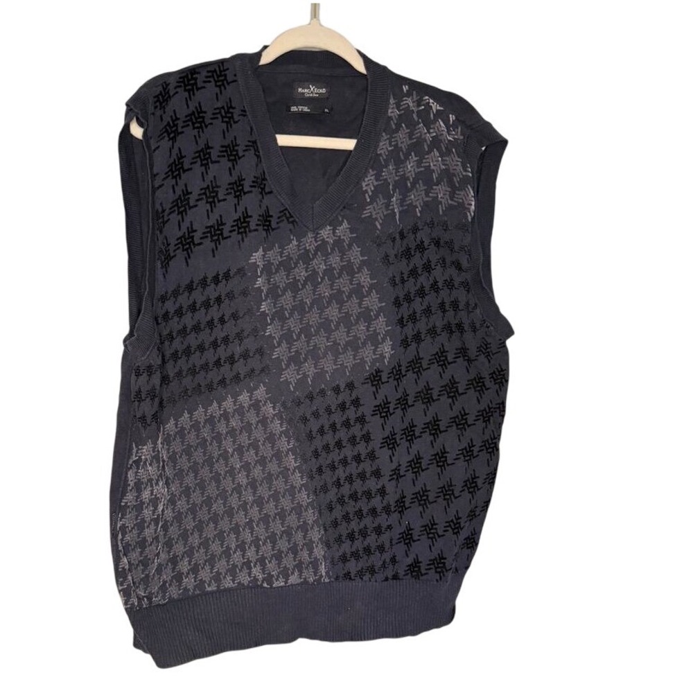 Marc Ecko houndstooth color blocking‎ sweater vest grey and black cotton